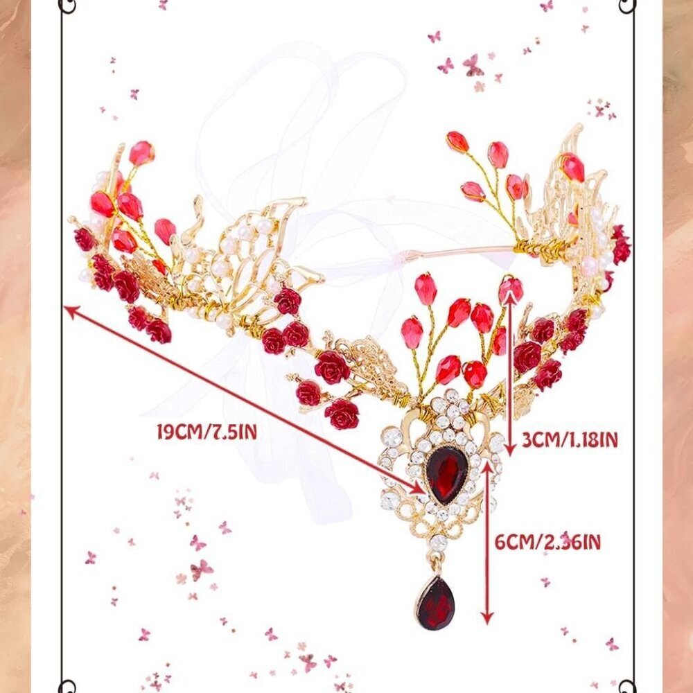 Red Fairy Headband Rhinestone Elf Headpiece for Women Cosplay Costume - Picture 2 of 7